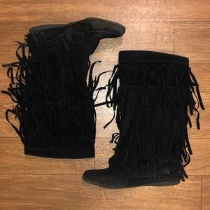 Black Fringe Moccasin Boots